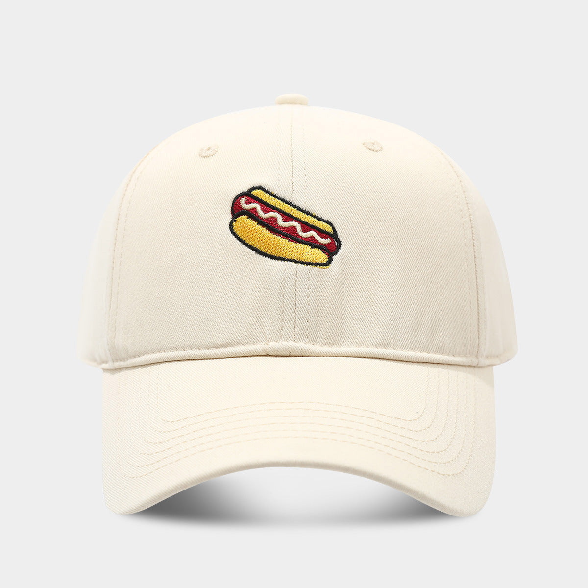 Hot Dog Embroidery Pattern Soft Top Peak Cap