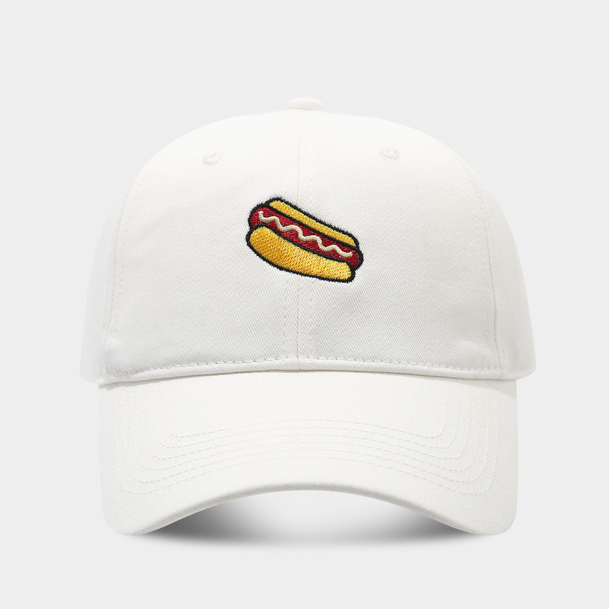 Hot Dog Embroidery Pattern Soft Top Peak Cap